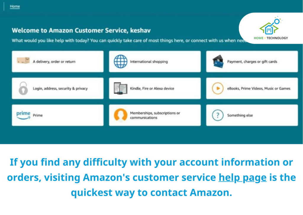 A screenshot of Amazon Customer Service Help page